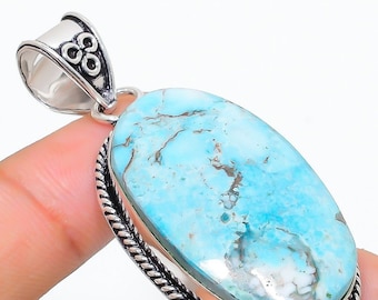 Natural Turquoise Pendant, Oval Shape Gemstone Pendant, 925 Sterling Silver Jewelry Ring, Anniversary Gift, Pendant For Grand Mother