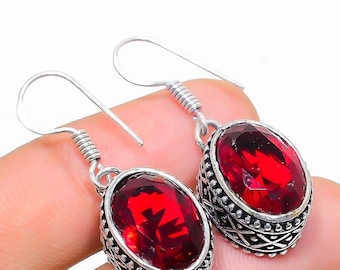 Garnet January Birthstone Earrings Handmade Drop Dangle 925 Sterling Silver Jewelry