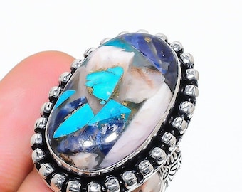 Spiny Oyster Turquoise Handmade Band Ring Orange Gemstone 925 Sterling Silver Jewelry
