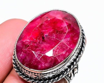 Bague rose rubis de créateur, bijoux de pierre de naissance de juillet en argent sterling 925, bijoux de pierre de naissance de juillet en argent sterling 925 faits main avec rubis