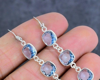 White Topaz Dangle Drop Earrings 925 Sterling Silver Handcrafted Jewelry