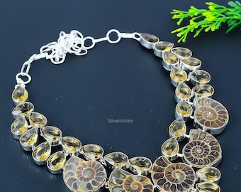 Rare Ammonite Necklace, Brown Gemstone Necklace, Chain Necklace, 925 Sterling Silver Jewelry, Wedding Anniversary Gift, Necklace For Mother
