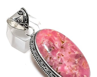 Pingente Boho de Rodocrosita em Prata de Lei 925 com Pedra Rosa