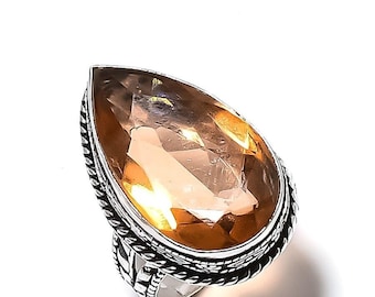 100% Natural Morganite Ring, Peach Gemstone Ring, Band Ring, 925 Sterling Silver Jewelry, Engagement Gift, Ring For Best Friend
