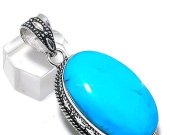 Precious Turquoise Pendant, Gemstone Pendant, Blue Pendant, 925 Sterling Silver Jewelry, Wedding Gift, Pendant For Sister