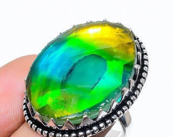 Wertvoller Turmalin-Ring, Edelstein-Ring, mehrfarbiger Bandring, 925er Sterlingsilber-Schmuck, Verlobungsgeschenk, Ring für Frau