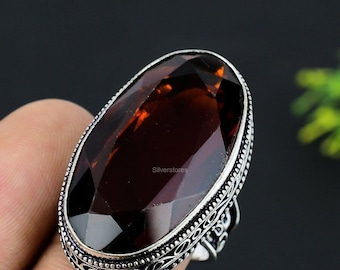 Sparkling Garnet Ring, Red Gemstone Ring, Band Ring, 925 Sterling Silver Jewelry, Engagement Gift, Ring For Brides Maid