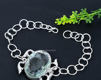 Rare Rutilated Quartz Bracelet, Black Gemstone Bracelet, Chain Bracelet, 925 Sterling Silver Jewelry, Anniversary Gift, Bracelet For Mother