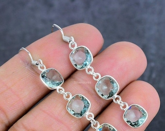 Green Amethyst Dangle Drop Earrings 925 Sterling Silver Handmade Jewelry