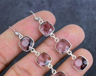 Morganite Drop Dangle Earrings 925 Sterling Silver Peach Stone Jewelry