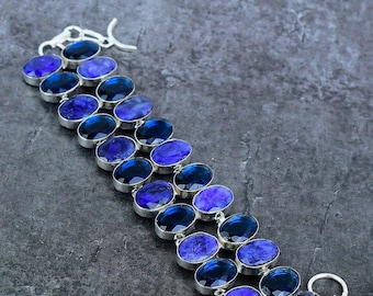 Valuable Sapphire Bracelet, Blue Gemstone Bracelet, Chain Bracelet, 925 Sterling Silver Jewelry, Wedding Gift, Bracelet For Brides Maid