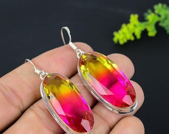 Tourmaline Dangle Drop Earrings 925 Sterling Silver October Birthstone Jewelry