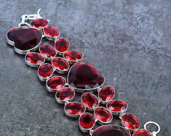 Natural Mozambique Garnet Bracelet, Red Gemstone Bracelet, Chain Bracelet, 925 Sterling Silver Jewelry, Birthday Gift, Bracelet For Her