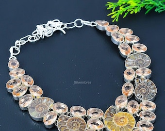 Elegant Ammonite Necklace, Brown Gemstone Necklace, Chain Necklace, 925 Sterling Silver Jewelry, Birthday Gift, Necklace For Love