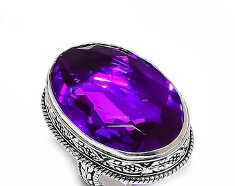 100% Natural Amethyst Ring, Purple Gemstone Ring, Band Ring, 925 Sterling Silver Jewelry, Wedding Gift, Ring For Best Friend