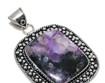Natural Charoite Pendant, Cushion Shape Stone Purple Gemstone Pendant,  925 Sterling Silver Jewelry, Engagement Gift, Pendant For Her
