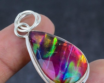 Rare Dichroic Glass Pendant, Multi Color Gemstone Pendant, Pendant, 925 Sterling Silver Jewelry, Wedding Gift, Pendant For Mother