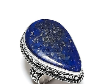 Natural Lapis Lazuli Gemstone Ring, Tear Shape Blue Gemstone Ring, 925 Sterling Silver Jewelry, Birthday Gift, Ring For Her, Birthday Gift