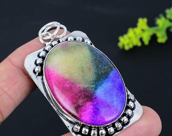 Natural Rainbow Solar Quartz Pendant, Multi Colour Gemstone Pendant, Pendant, 925 Sterling Silver , Wedding Gift, Pendant For Her