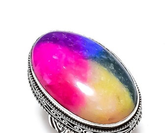 Superbe bague en quartz, pierre précieuse, anneau multicolore, bijoux en argent sterling 925, cadeau d'anniversaire, bague pour elle