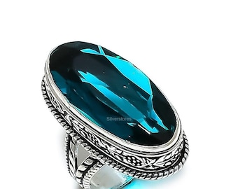 Valuable Blue Tourmaline Ring, Blue Gemstone Ring, Band Ring, 925 Sterling Silver Jewelry, Engagement Gift, Ring For Wife
