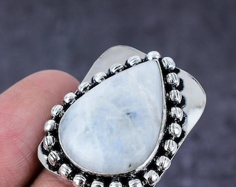 Natural Moonstone Ring, Pear Shape White Gemstone Ring, 925 Sterling Silver Jewelry, Wedding Anniversary Gift, Ring For Her, Birthday Gift