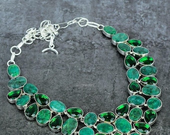100% Genuine Emerald Necklace, Green Gemstone Necklace, Chain Necklace, 925 Sterling Silver Jewelry, Birthday Gift, Necklace For Her