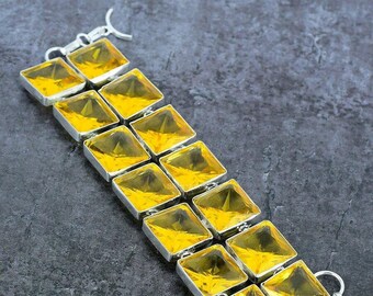 Valuable Citrine Bracelet, Yellow Gemstone Bracelet, Chain Bracelet, 925 Sterling Silver Jewelry, Birthday Gift, Bracelet For Brides Maid