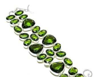 Precious Peridot Bracelet, Green Gemstone Bracelet, Chain Bracelet, 925 Sterling Silver Jewelry, Birthday Gift, Bracelet For Sister