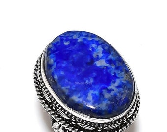 リングストライプラピスラズリとシルバー彼女へのユニークな贈り物青い