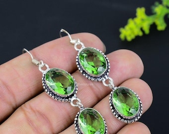 Peridot Dangle Drop Earrings 925 Sterling Silver August Birthstone Jewelry