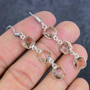 Rare Morganite Earrings, Peach Gemstone Earrings, Drop & Dangle Earrings, 925 Sterling Silver Jewelry, Anniversary Gift, Earrings For Mother