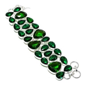 Rare Chrome Diopside Bracelet, Green Gemstone Bracelet, Chain Bracelet, 925 Sterling Silver Jewelry, Anniversary Gift, Bracelet For Mother
