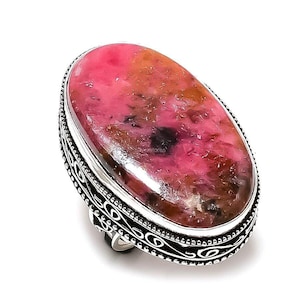 Anello fatto a mano in rodonite naturale, anello con pietra preziosa rosa, anello a fascia, gioielli in argento sterling 925, regalo per anniversario di matrimonio, anello per ragazza