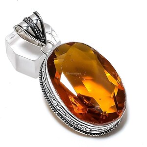 Natural Topaz Pendant, Yellow Gemstone Pendant, Pendant, 925 Sterling Silver Jewelry, Wedding Gift, Pendant For Wife