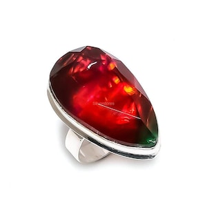 Anillo de ammolita preciosa, anillo de piedra preciosa, anillo multicolor, joyería de plata de ley 925, regalo de compromiso, anillo para hermana
