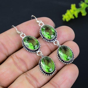 Exquisite Peridot Earrings, Green Gemstone Earrings, Drop & Dangle Earrings, 925 Sterling Silver Jewelry, Birthday Gift, Earrings For Her