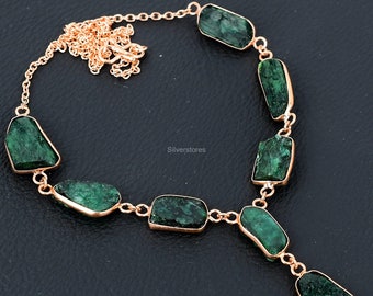 Elegant Natural Emerald Wire Wrap Necklace, Gemstone Necklace, Green Beaded Necklace, Copper Jewelry, Wedding Gift, Necklace For Love