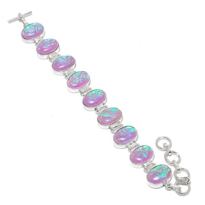Exquisite Pink Triplet Opal Bracelet, Gemstone Bracelet, Pink Chain Bracelet, 925 Sterling Silver Jewelry, Engagement Gift, Bracelet For Her