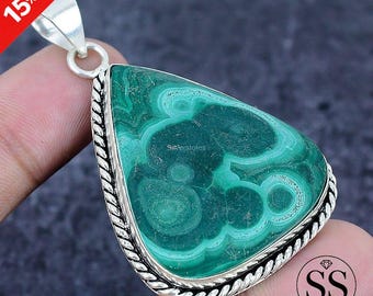 Natural Malachite Pendant, Pear Shape Green Gemstones, 925 Sterling Silver Jewelry Pendant, Gift For Bridal Wedding