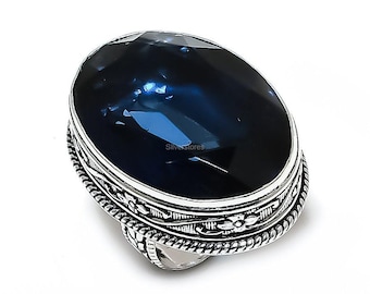Natural London Blue Topaz Ring, Oval Shape Blue Gemstone Ring, 925 Sterling Silver Jewelry, Wedding Gift, Ring For Daughter's Birthday Gift
