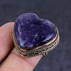 Rare Natural Lepidolite Ring Size 7 1/2, Gemstone Ring, Purple Band Ring, Copper Jewelry, Engagement Gift, Ring For Mother