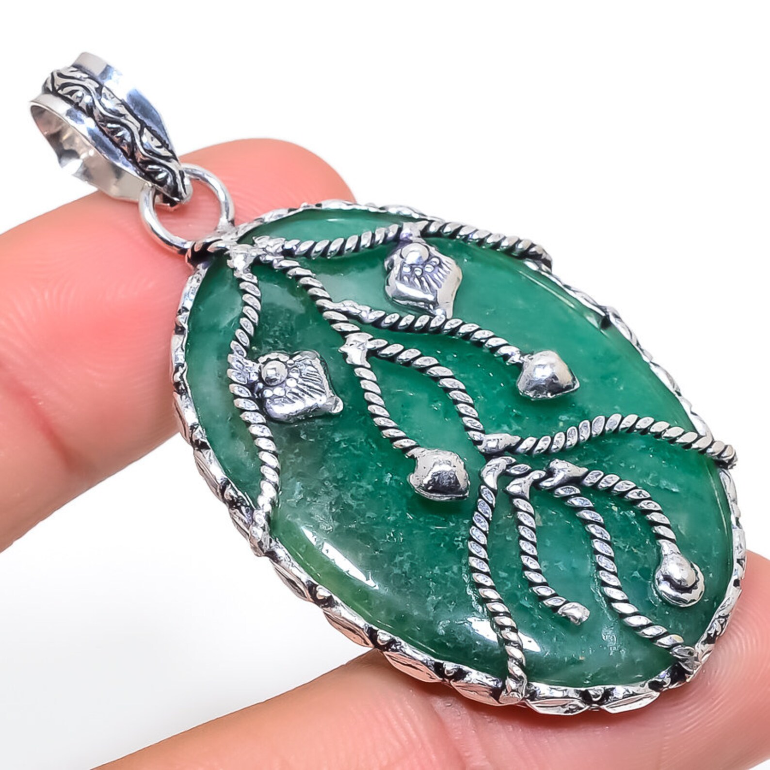 Green Aventurine Pendant Oval Shape Aventurine Gemstone 925 Etsy