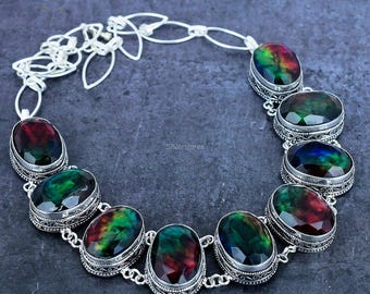 Rare Ammolite Necklace, Multicolor Gemstone Necklace, Chain Necklace, 925 Sterling Silver Jewelry, Wedding Gift, Necklace For Mother