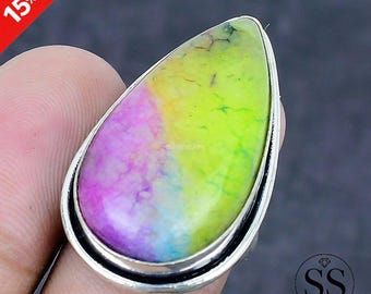 Natural Rainbow Solar Quartz Rings, Pear Shape Gemstones, 925 Sterling Silver Jewelry Ring, Beautiful Gift For Girlfriend Birthday