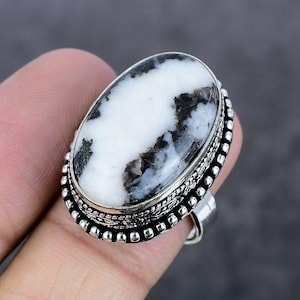 Zebra Jaspis Ring Größe 7 1/2, schwarzer Edelstein Ring, Bandring, 925 Sterling Silber Schmuck, Hochzeitsgeschenk, Ring für Sie