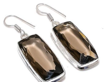 Faceted Smoky Topaz Earrings, Brown Gemstone Earrings, 925 Sterling Silver Jewelry Earring, Wedding Gift, Earrings For Her