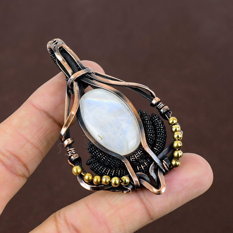Elegant Natural Moonstone Pendant, Gemstone Pendant, White Wire Wrap