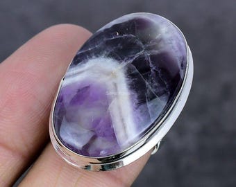 Chevron Amethyst Handmade Ring 925 Sterling Silver Purple Stone Jewelry