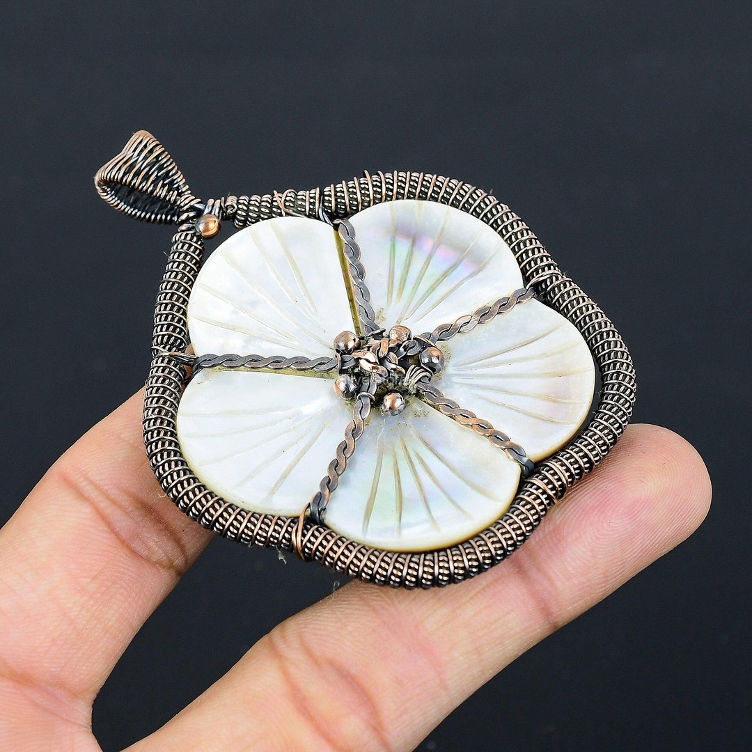 Natural Mother of Pearl Wire Wrap Pendant, Gemstone Pendant, White ...